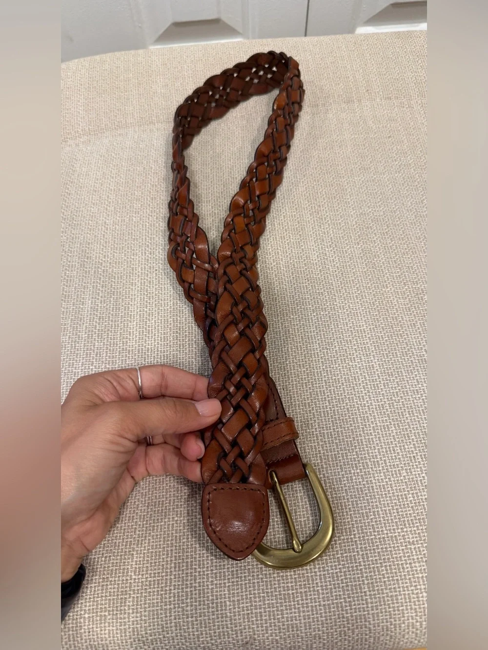 Express Vintage Woven Braided Leather Belt Brown Women’s Size Small